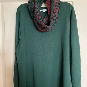 Womens plus size 3X Forest Green Knit sweater w reversible scarf